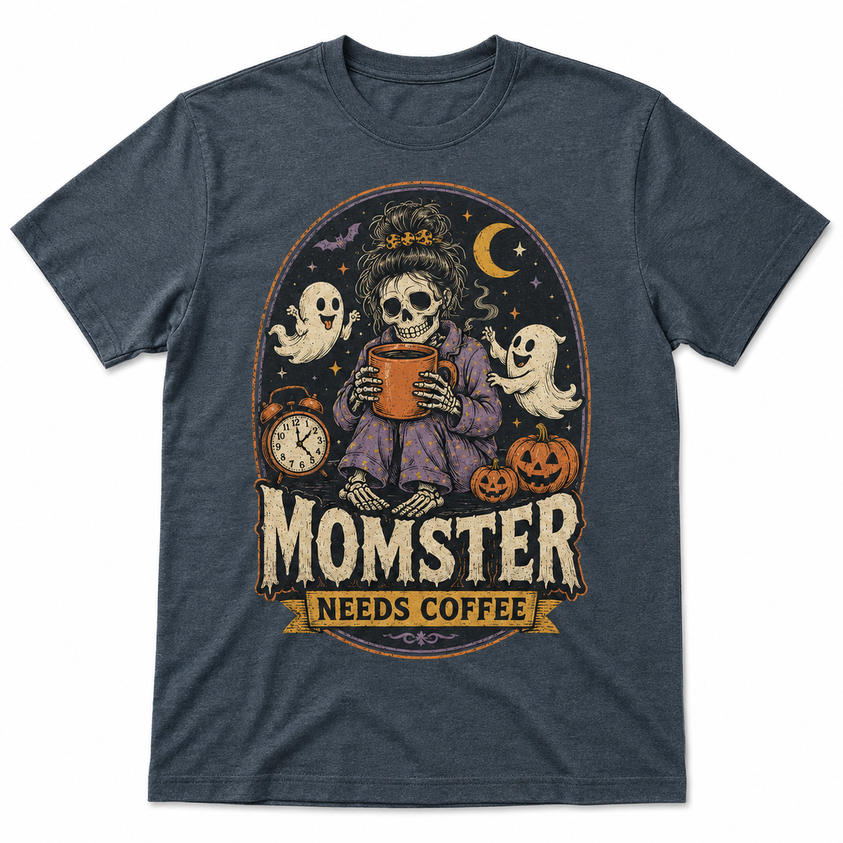 Momster Needs Coffee Halloween Skeleton Shirt