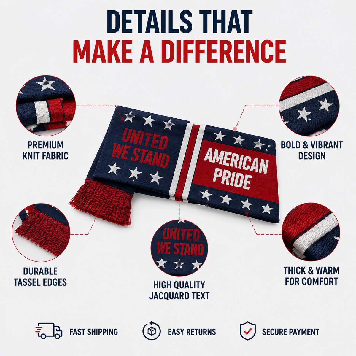 USA Fan Gear Combo – T-Shirt, Cap & Scarf