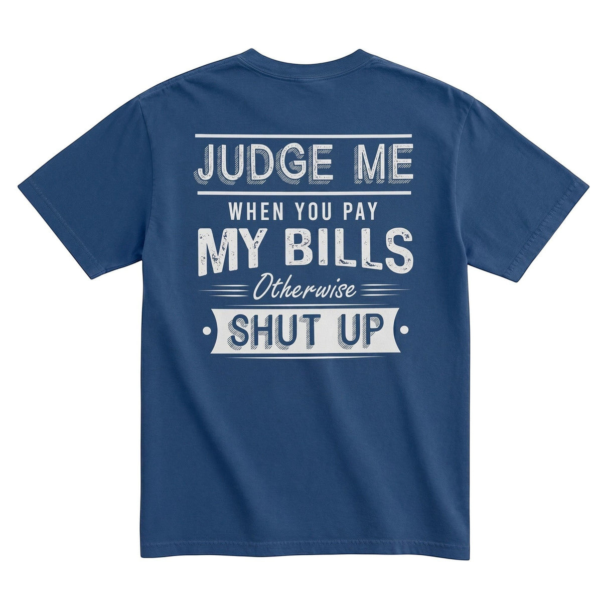 TrendyShift.Com blue Comfort Colors unisex graphic tee featuring distressed white typography on the back