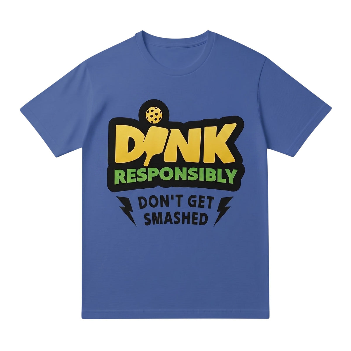 TrendyShift.Com blue short sleeve cotton t-shirt with DINK Responsibly pickleball graphic print